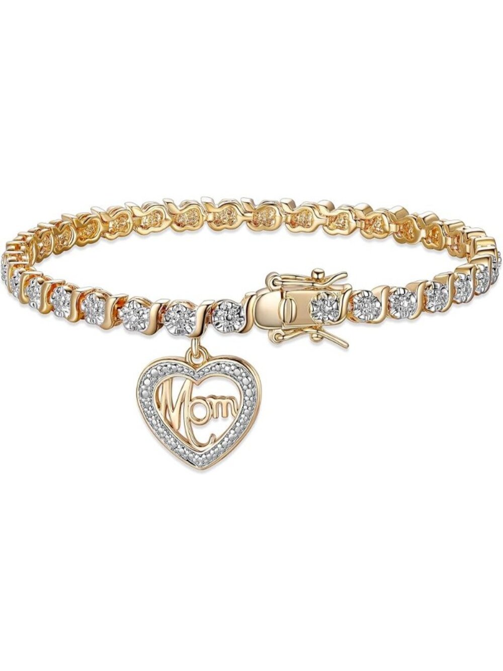 Mom Yellow Gold, Plated Diamond Accent Tennis Bracelet  S-Link Chain